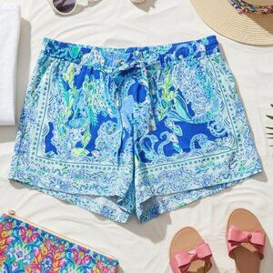 Lilly Pulitzer Katia Shorts Blue Current Sea Sirens Mermaid Print - Small